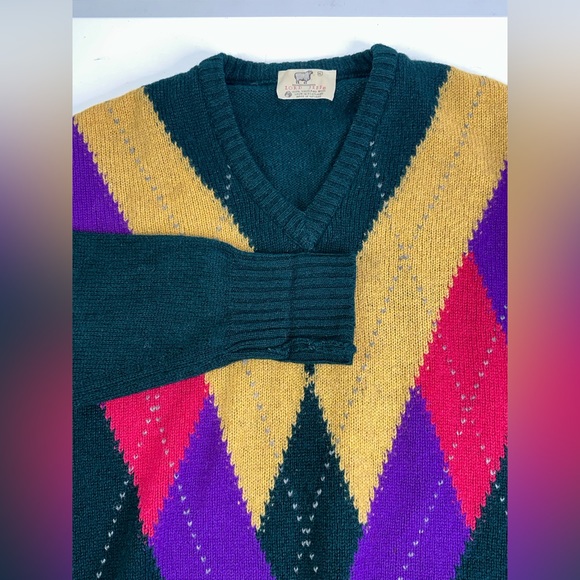 Vintage LORD JEFF 100% Shetland Wool V- Neck Sweater Size XL Made In Ireland - Picture 2 of 9